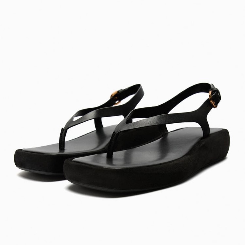 ZARA FLATFORM LEATHER SANDALS BLACK SIZE 9 | 1602/110